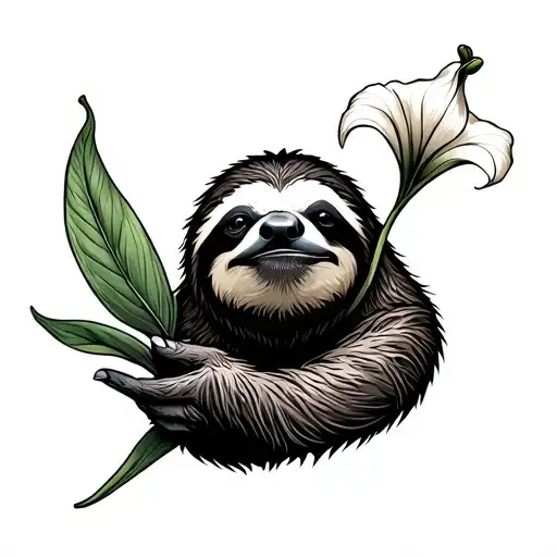 A Sloth Holding A Callalily
