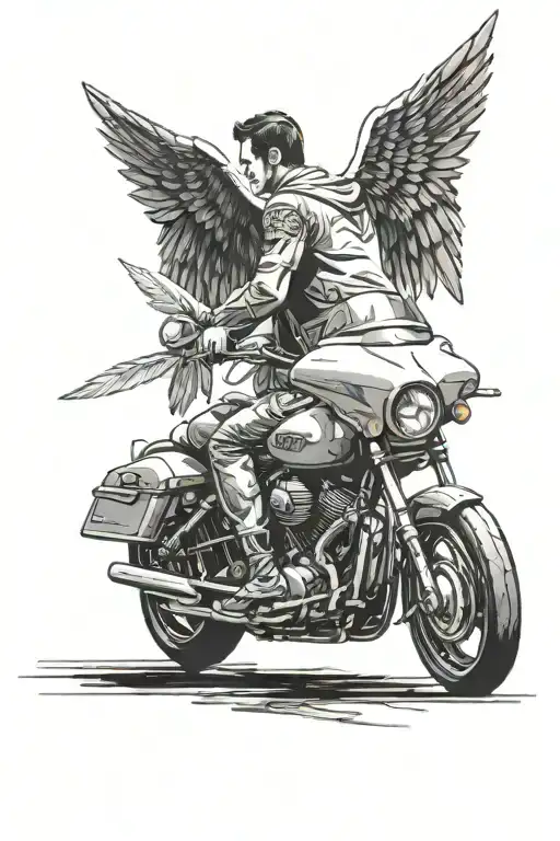 Man On Motorcycle With Angel Wings Coming From Behind Him