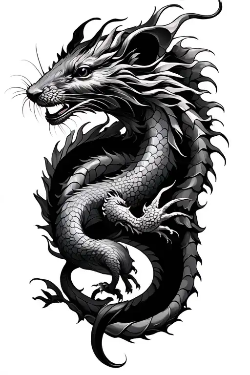 Japanese Dragon Intertwined With A Rat