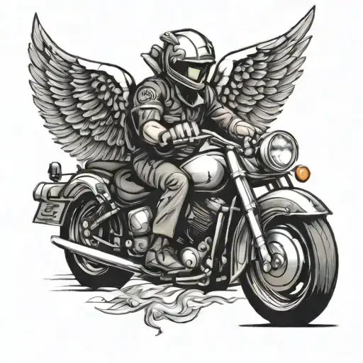 Man On Motorcycle Wearing A Helmet With Angel Wings Coming From His Back