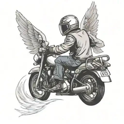 Man On Honda Motorcycle Wearing A Helmet With Angel Wings Coming From His Back