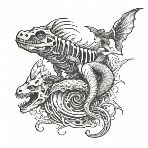 Taranasauraus Rex Skelleton With A Mermaid For A Tail