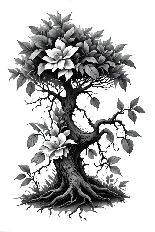 Flowers And Vines Growing Trees With Leafs