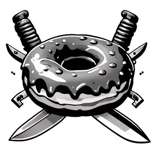 A Doughnut With Knives Ready To Fight Scene