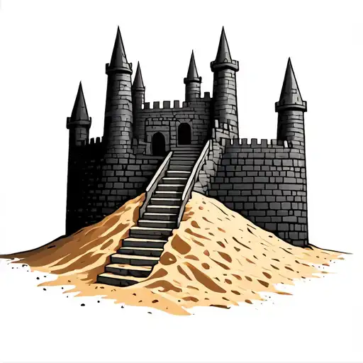 Sand Castle Silhouette With Stairs Leading To It On A Pile Of Sand