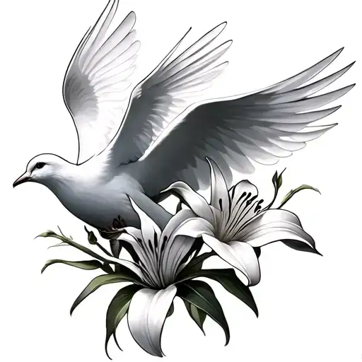 White Dove With Lily Flower Intertwined