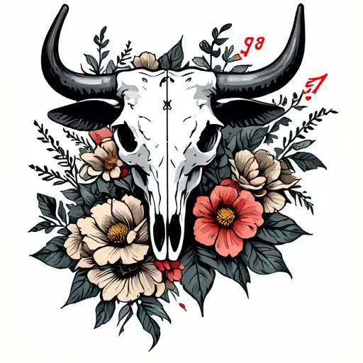 Country With Cards And A Bull Skull With Some Flowers
