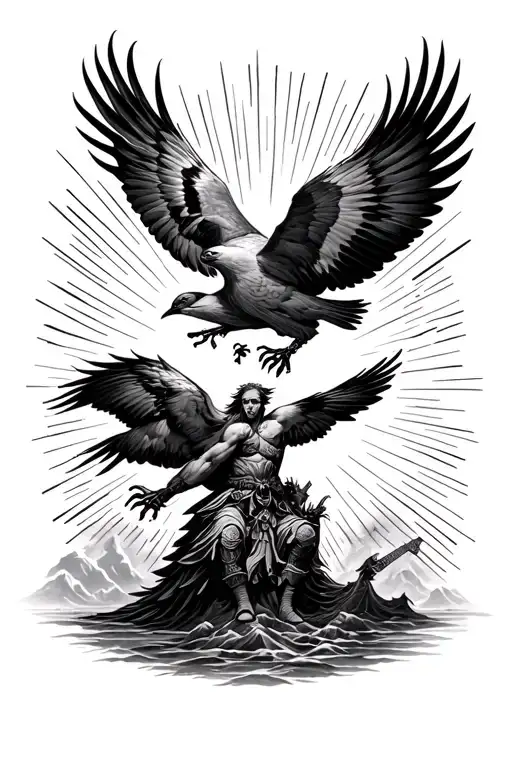 3 Birds Guiding Light Rays Coming Together With A Warrior Emerging