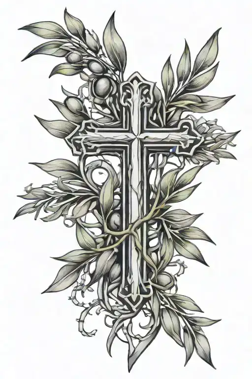 A Thin Cross With Olive Branches Coming Out The Ends