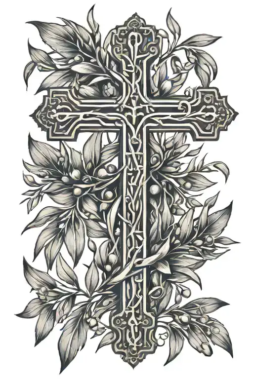 A Thin Cross With Olive Branches Coming Out The Ends For A Spine