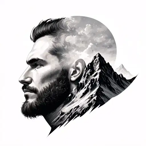 Mountain And Man Face Merged
