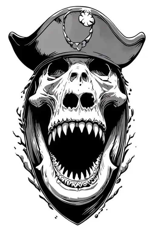 Faint Pirate Skull Inside Great Whites Mouth Wide Open