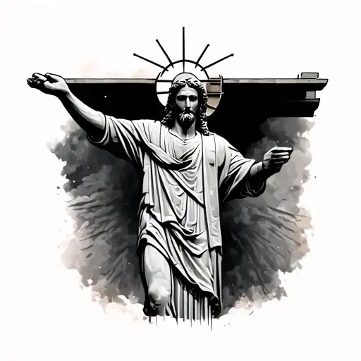 Arm Tattoo With Cristo Redentor Statue Wearing