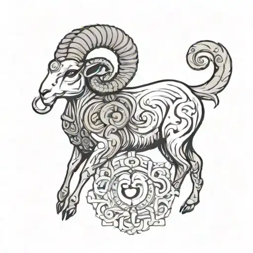 Aries And Karma Tattoo Design Featuring