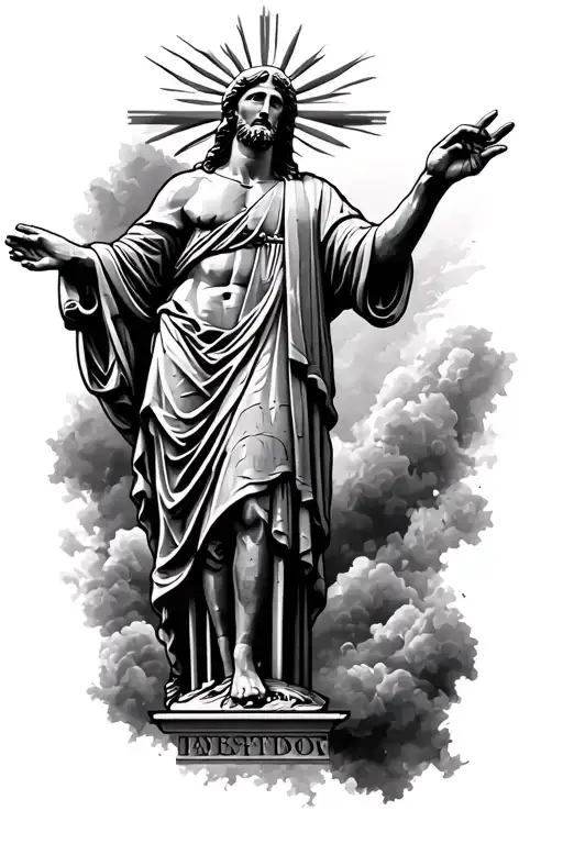Arm Tattoo With Cristo Redentor Statue Wearing