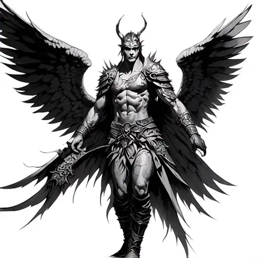 Warrior With Giant Wings Spread Wide For Back