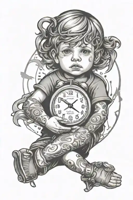 Clock Surrounding Child Holding