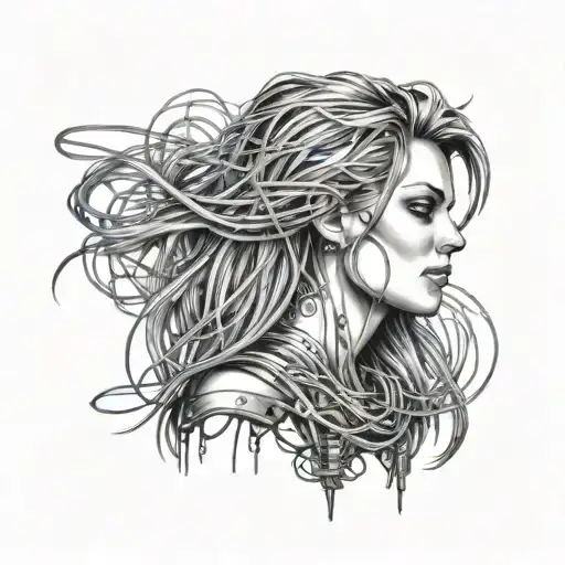 Bionic Woman With Hair Made Of Electrical Wires