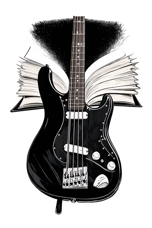 Bass Guitar And An Open Book Open