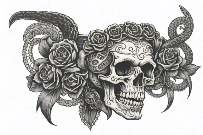 A Lacey Garter Belt Wrapped By A Snake And Thebgaterbeltnis Adorned By A Skull And A Gun