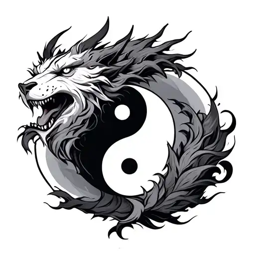Cerberus Yin And Yang Symbol Surrounded