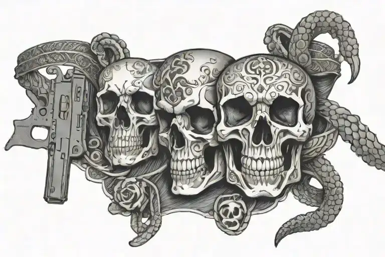 A Lacey Garter Belt Wrapped By A Snake And The Gaterbelt Is Adorned By A Skull And A Gun
