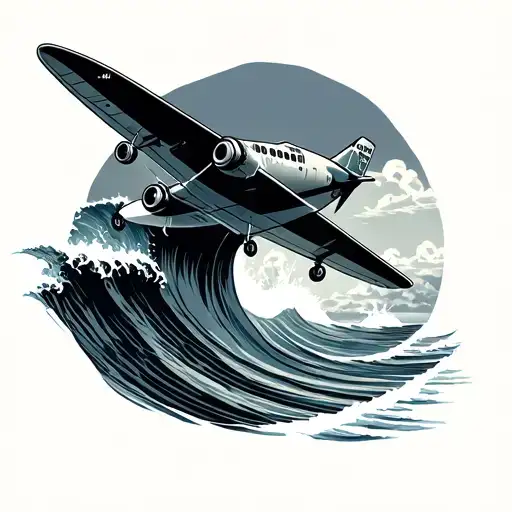 Plane With Wave And Surfer