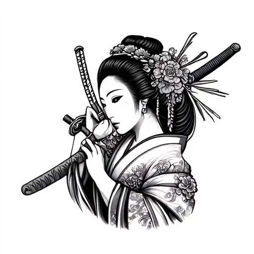 Geisha Holding A Katana Sword