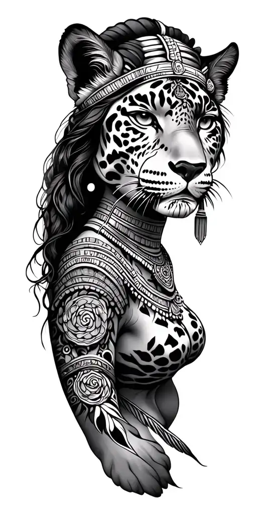 Mayan Jaguar Princess With A Beach Theme Sleeve