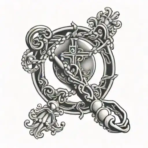 Zuniga In Cursive With A Rosary Going Down Tha Hand