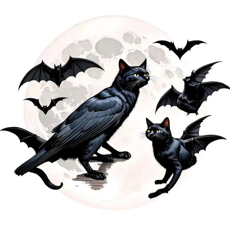 Black Cats Full Moon Bats Crow
