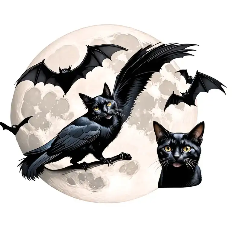 Black Cats Full Moon Bats Crow
