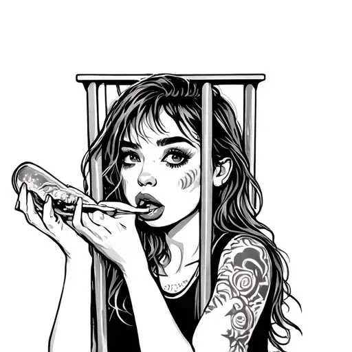 Young Woman Eating Apply Behind Prison Bars