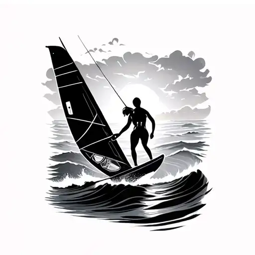 Ocean Windsurfing Silhouette