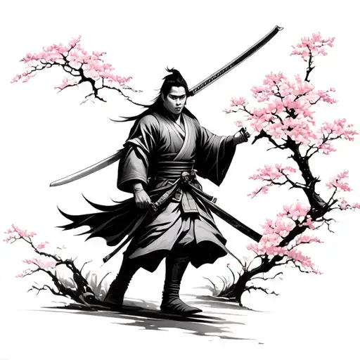 Japan Swordsman Who Walks Among Sakura