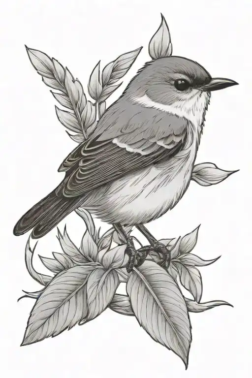 Eastern Phoebe Bird Holding Sage