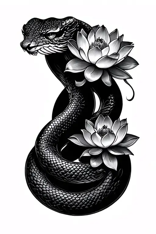 Snake With Two Half Open Lotuses