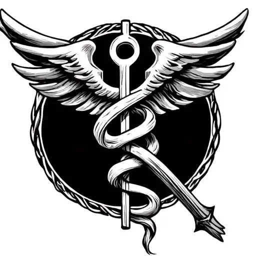 Rod Of Asclepius And Cross Intertwined