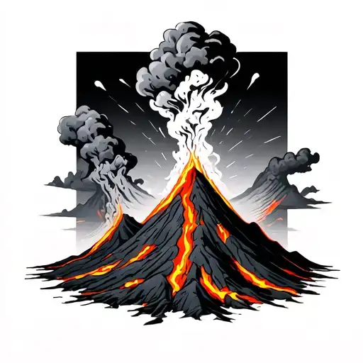 3 Erupting Volcanos With Lava Flowing