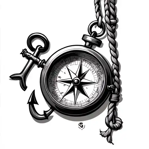 Compass With A Anchor Hanging By Rope