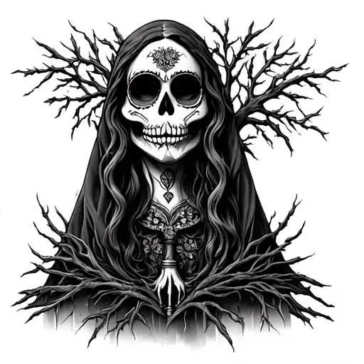 Santa Muerte Mixed With A Willow Tree