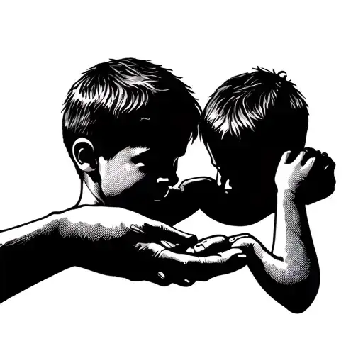 Man Helping Adhd Son Holding Hands Minimalist