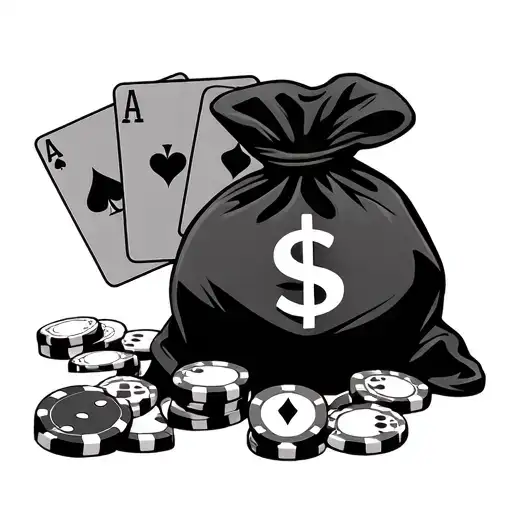 Money Bag And Playing Cards And Poker Chips And Dice Scattered