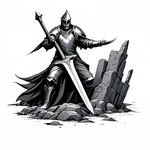 Knight Pulling Sword Out Of Stone