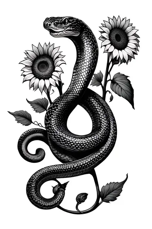 Snake With Sunflower Vines Choking It