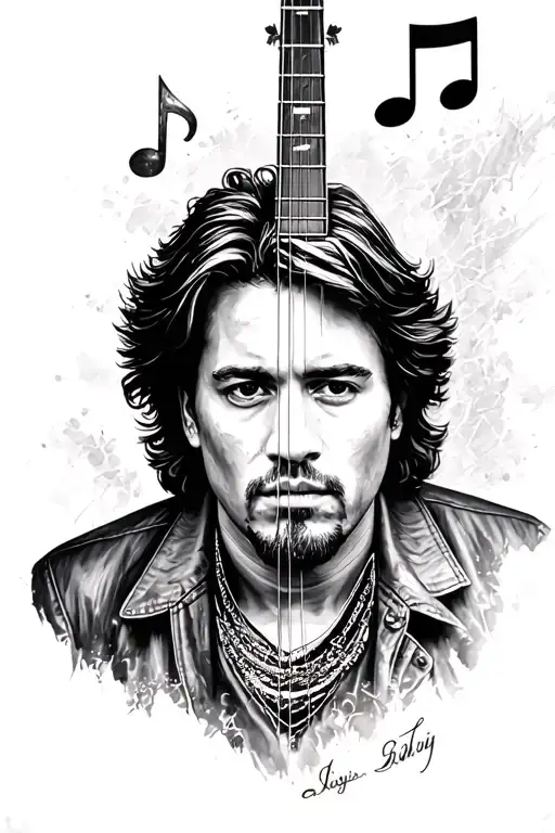 A Detailed Portrait Of A Famous Musician With A Subtle Music Note Incorporated In The Background