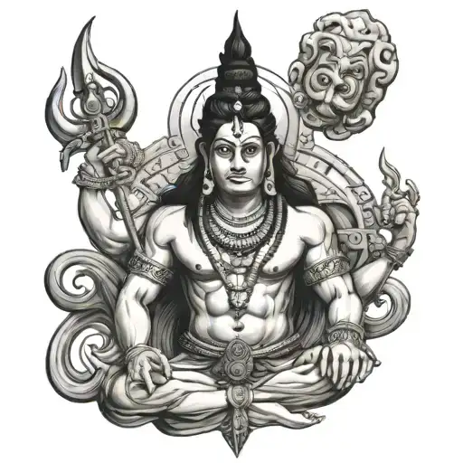 Lord Shiva Trishul With Hanuman