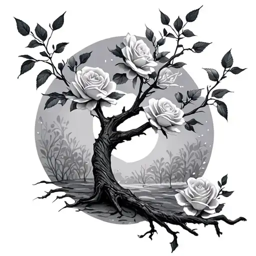 Willow Tree And Roses