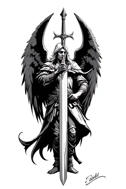 Guardian Warrior Angel Holding A Sword Surrounded