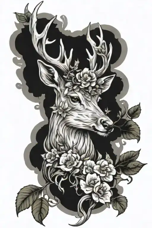 Half Dead Half Alive Deer Head Growing Mushrooms Flowers Moss Ivy